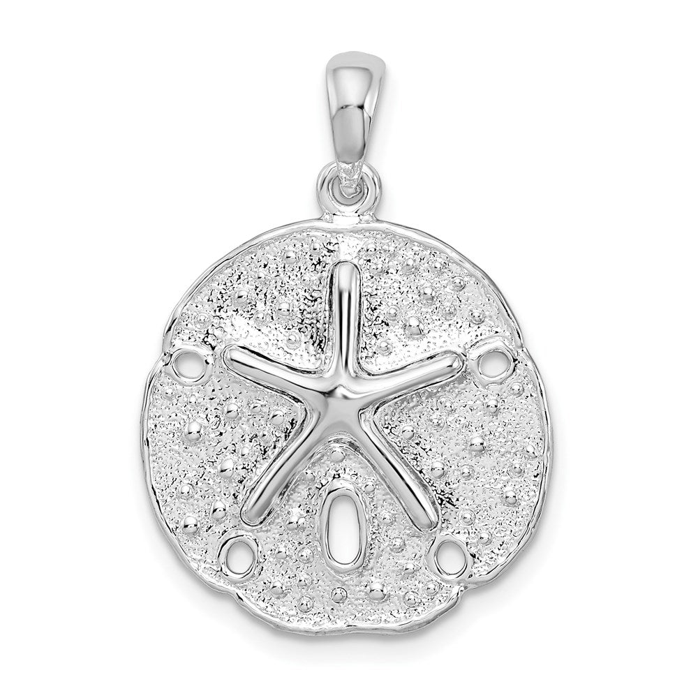 Sterling Silver Rhodium-plated Polished/Textured Sand Dollar Pendant