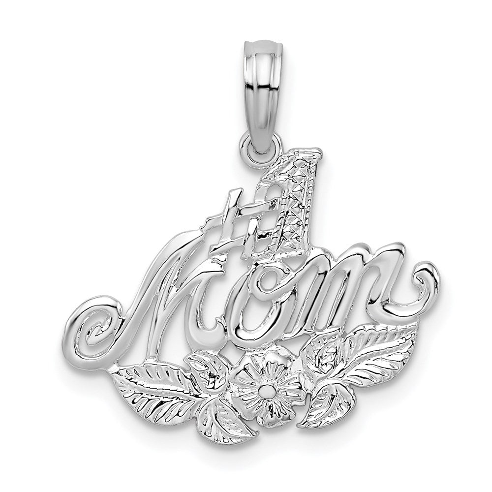 Sterling Silver Rhodium-plated Polished #1 Mom w/Flower Pendant
