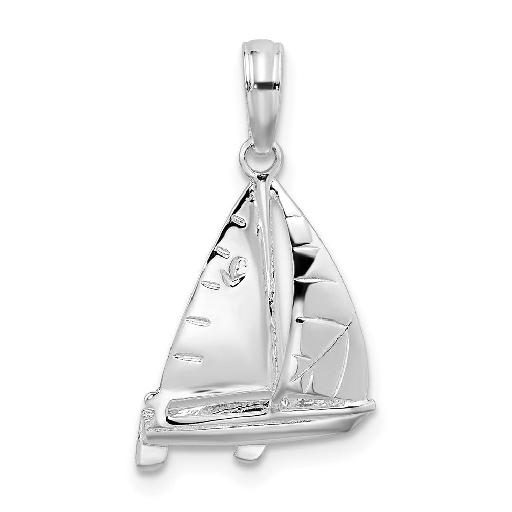 Sterling Silver Rhodium-plated Polished 3D Sailboat Pendant