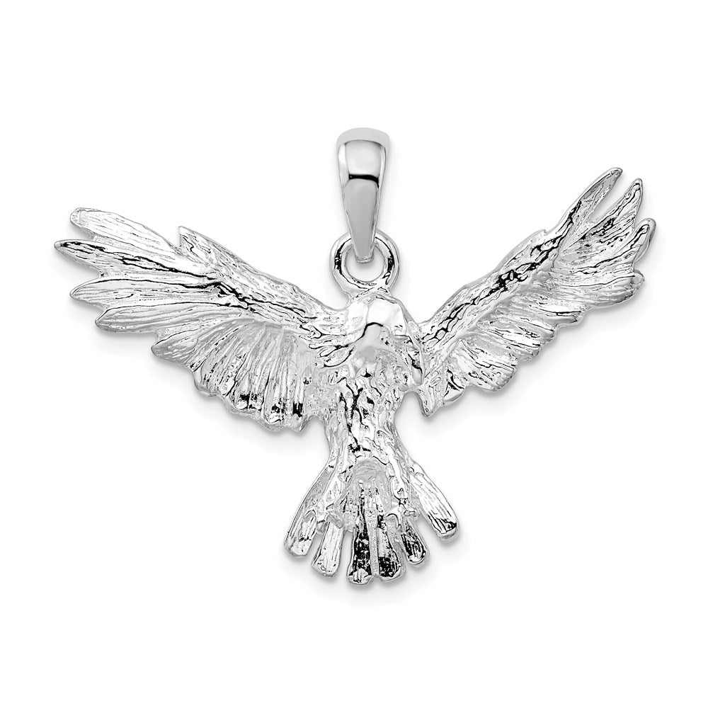 Sterling Silver Rhodium-plated Polished Flying Eagle Pendant