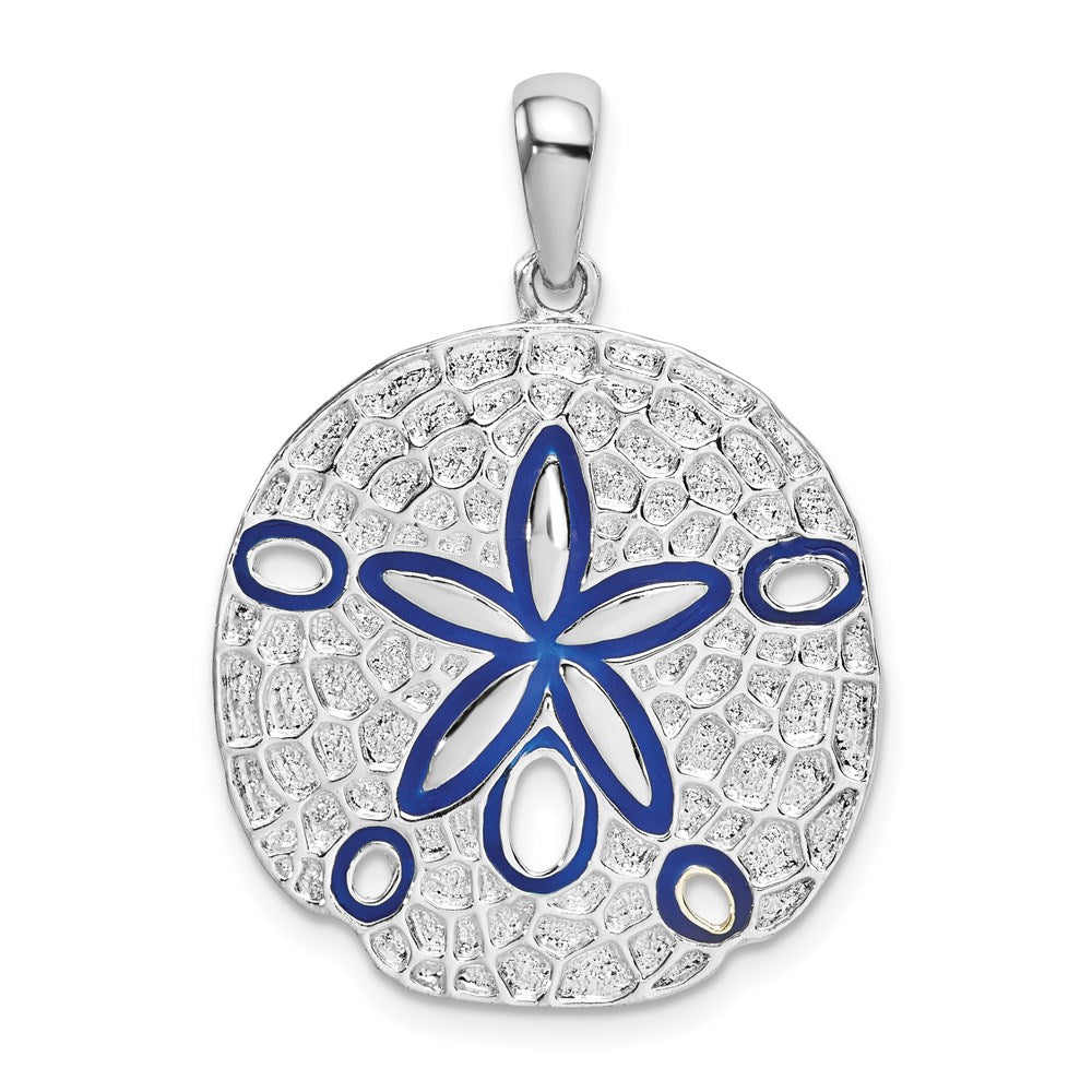 Sterling Silver Rhodium-plated Polished Enameled Sand Dollar Pendant