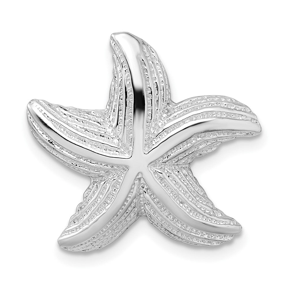 Sterling Silver Rhodium-plated Polished/Textured Starfish Slide