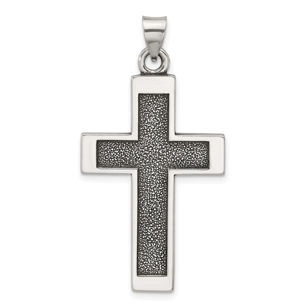 Sterling Silver Antiqued Solid Textured Cross Pendant