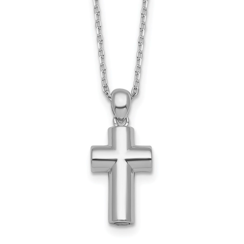 Sterling Silver Rhodium-plated Polished 18in Cross Ash Holder Necklace