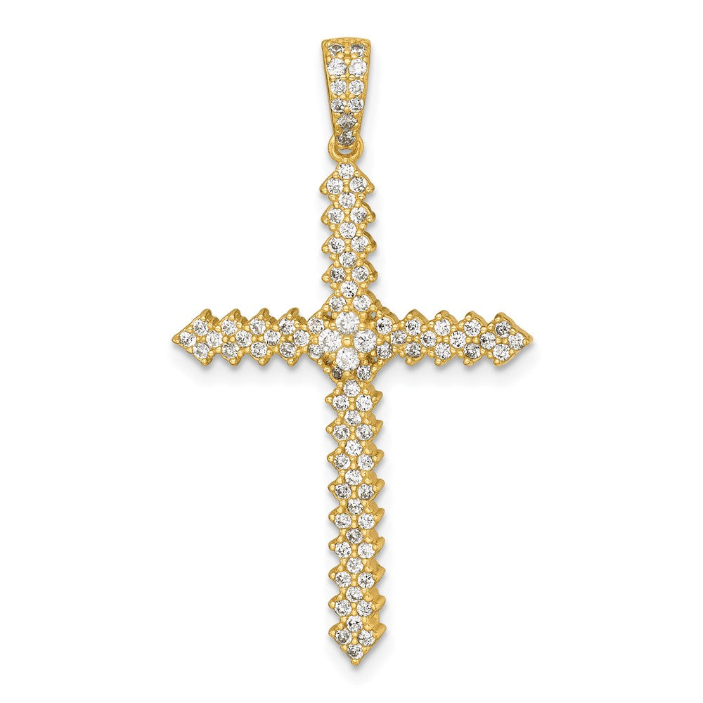 Sterling Silver Gold-Tone Polished Pave CZ Cross Pendant