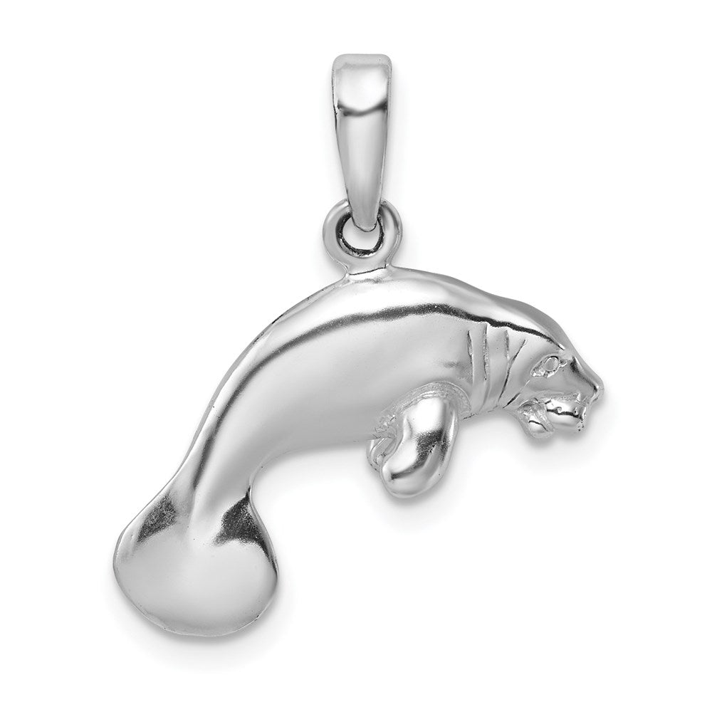 Sterling Silver Rhodium-plated Polished 3D Manatee Pendant