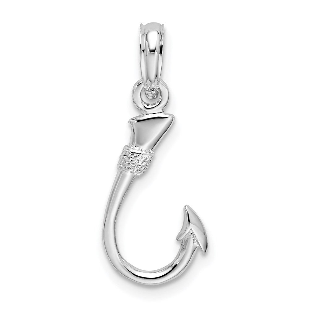 Sterling Silver Rhodium-plated Polished 3D Fish Hook Pendant