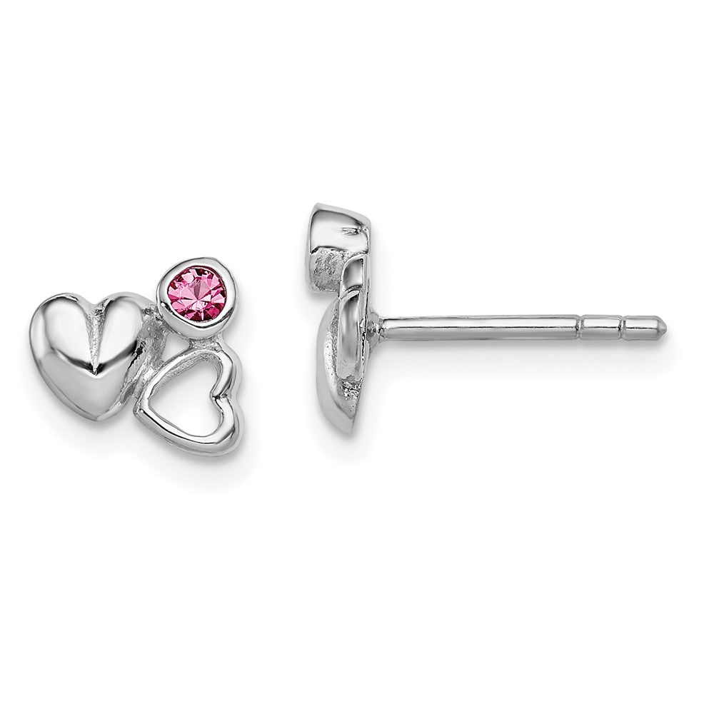 Sterling Silver RH-plated Child's Pink Preciosa Crystal Heart Post Earrings