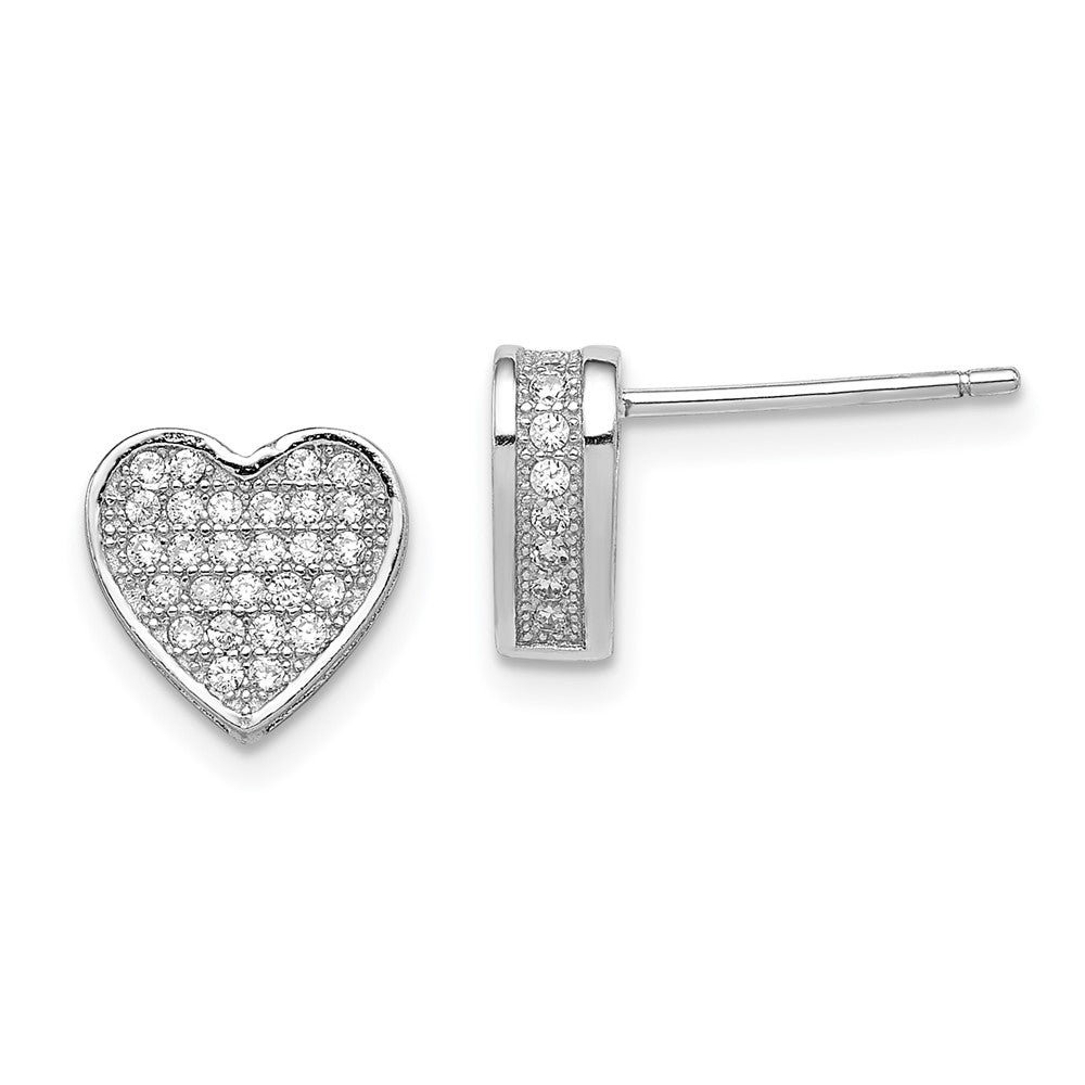 Sterling Silver Rhodium-plated CZ Micro pavé Heart Post Earrings