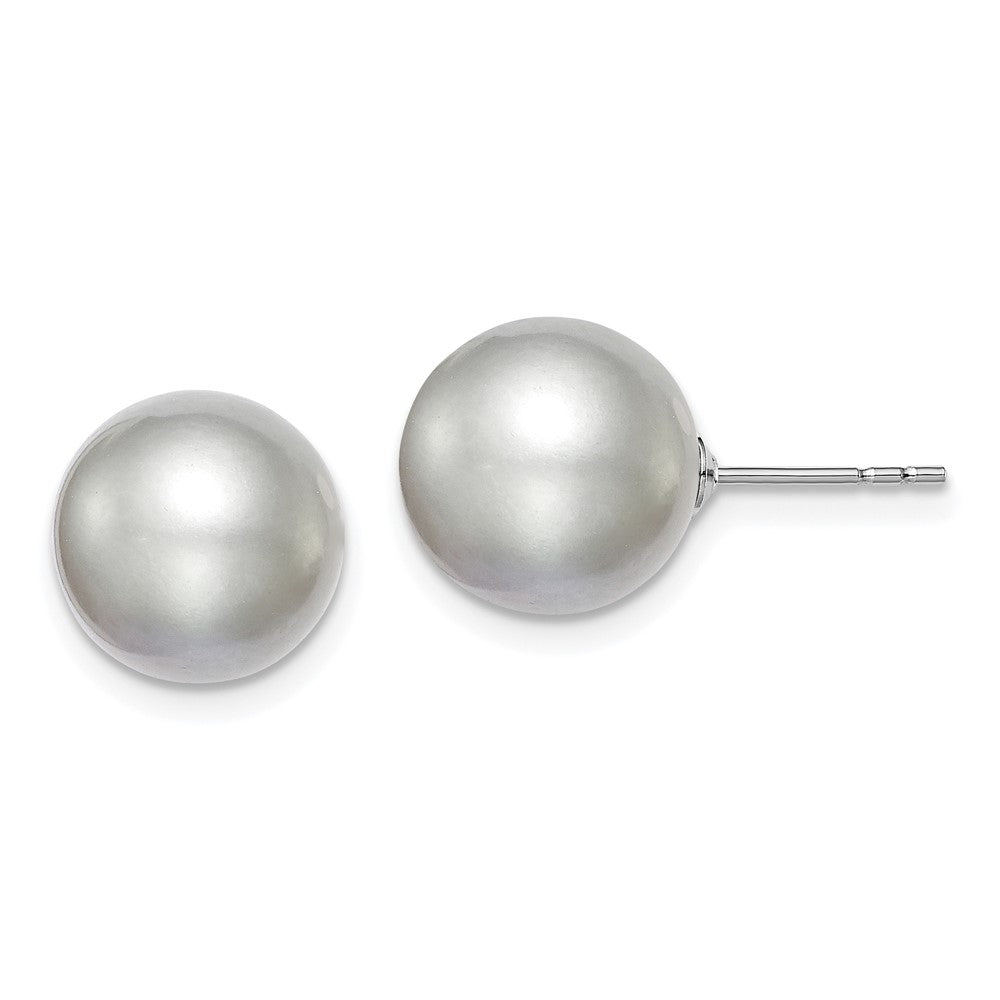 Sterling Silver Rh-plated 10-11mm Grey FW Cultured Round Pearl Stud Earring