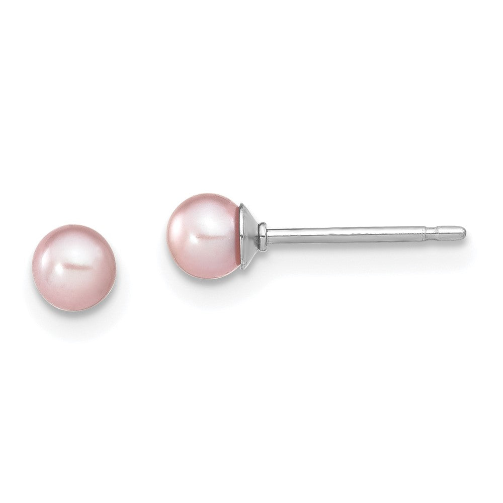 Sterling Silver Rh-plated 3-4mm Purple FW Cultured Round Pearl Stud Earring