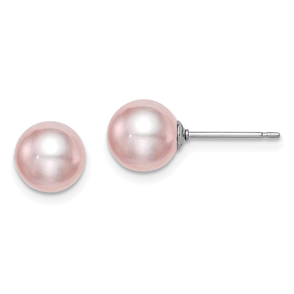 Sterling Silver Rh-plated 7-8mm Purple FW Cultured Round Pearl Stud Earring