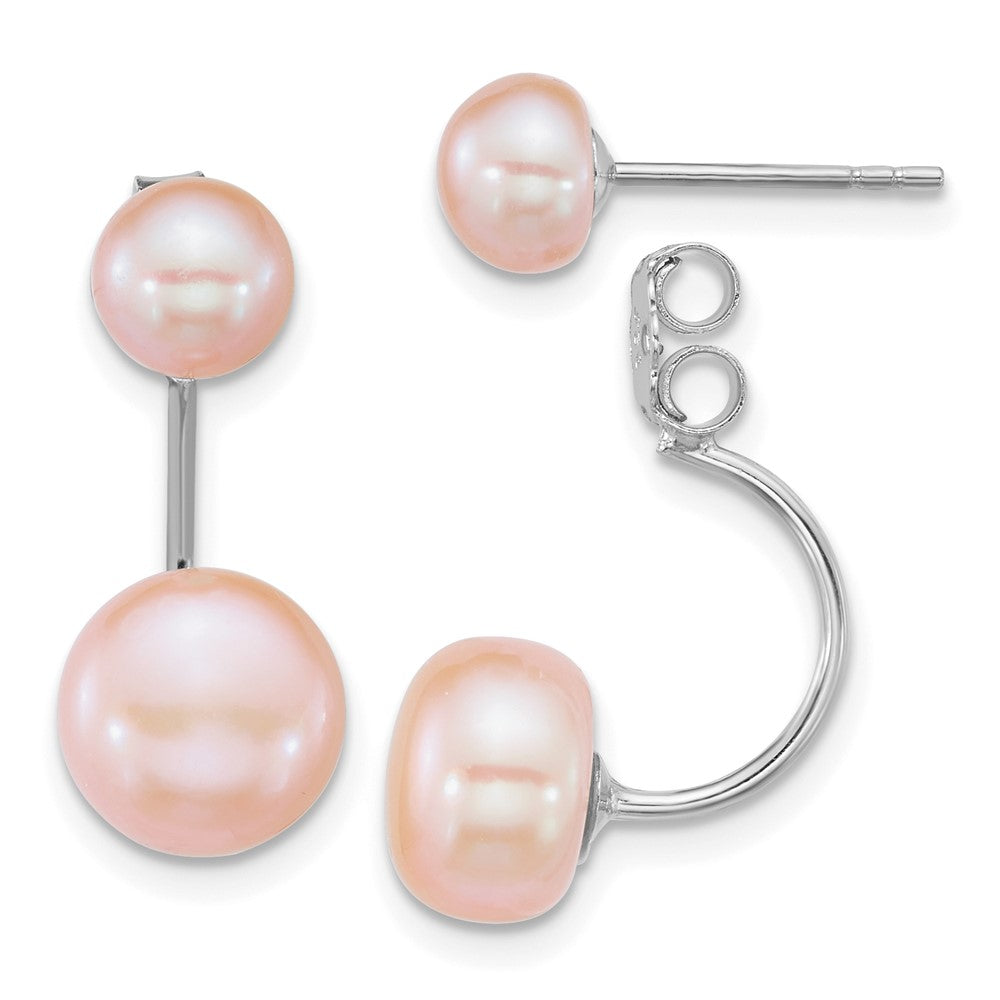 Sterling Silver Rhod Pink FWC Pearl Front/Back Post Dangle Earrings