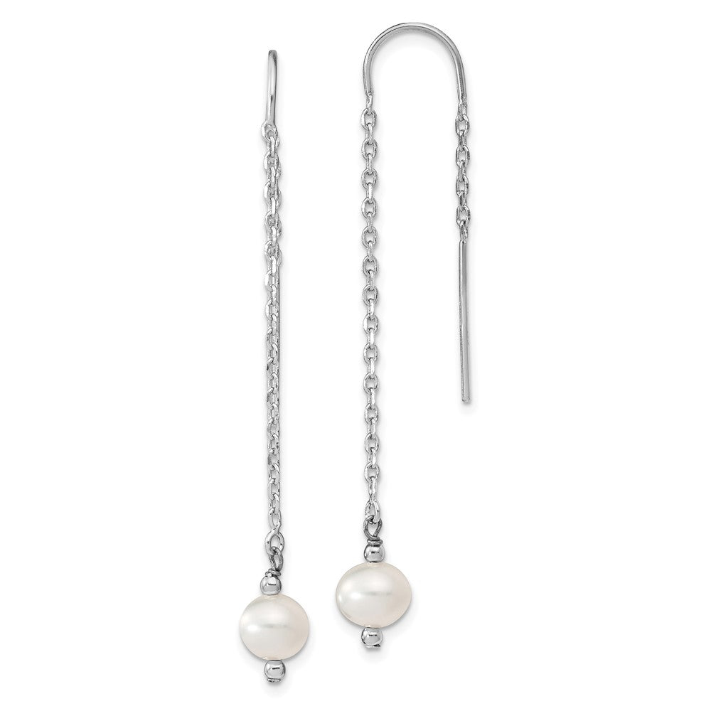 Sterling Silver Rhodium-plated 6-7mm White FWC Pearl Threader Earrings