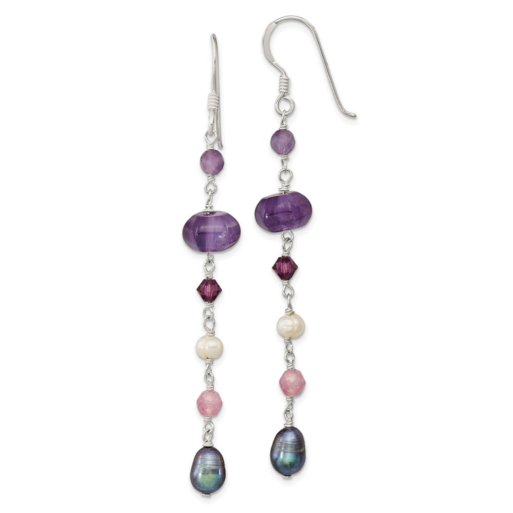 SS FWC Black & White Pearl/Amethyst/Lavender Jade Dangle Earrings