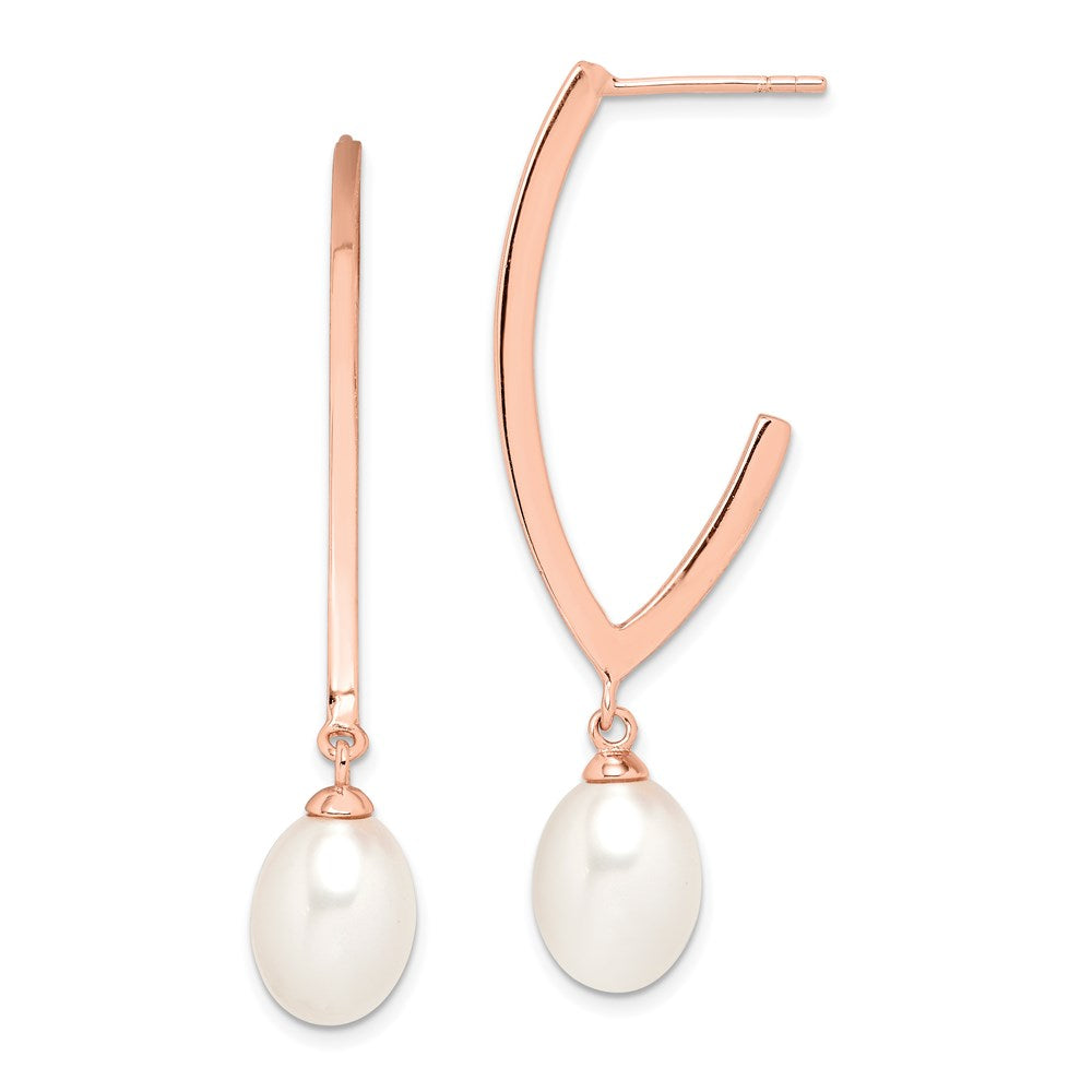 Sterling Silver Rose-tone 18k Flash-plated 8-9mm Rice FWC Pearl Earrings