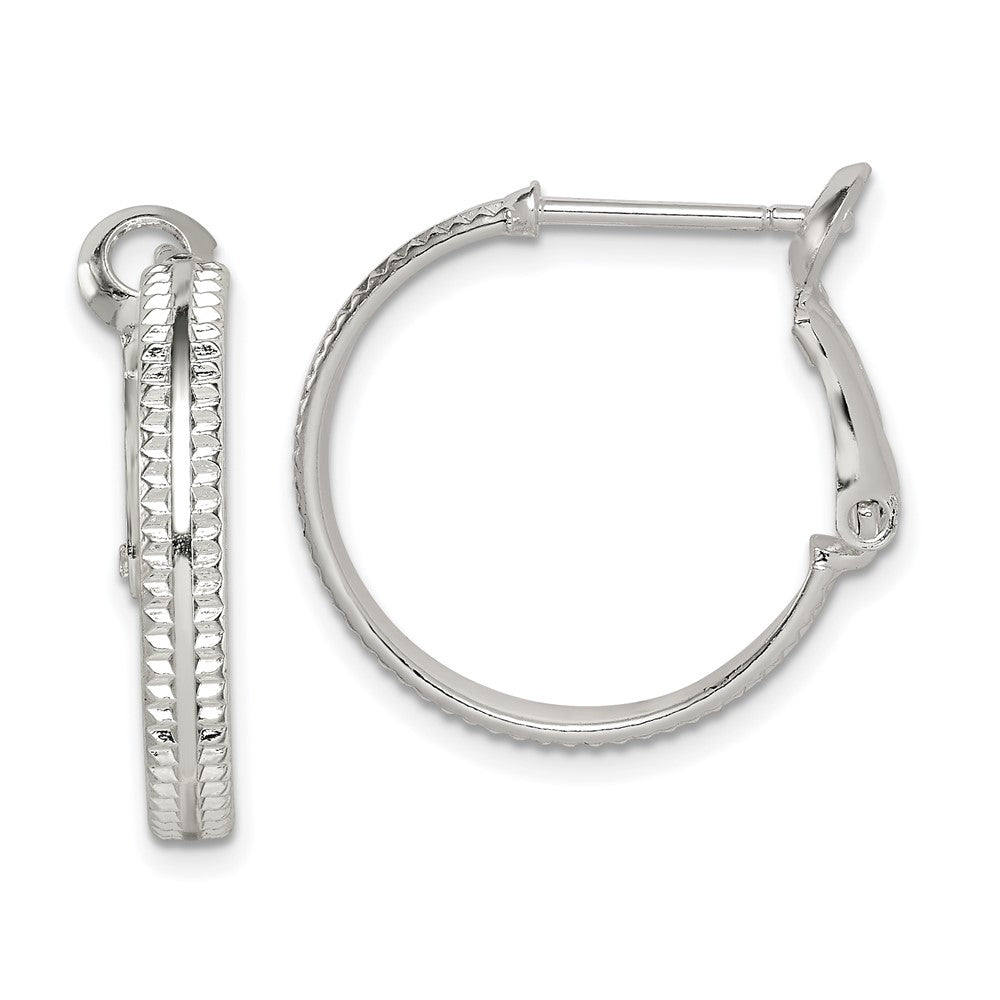 Sterling Silver Milgrain 2x20mm Omega Back Round Hoop Earrings