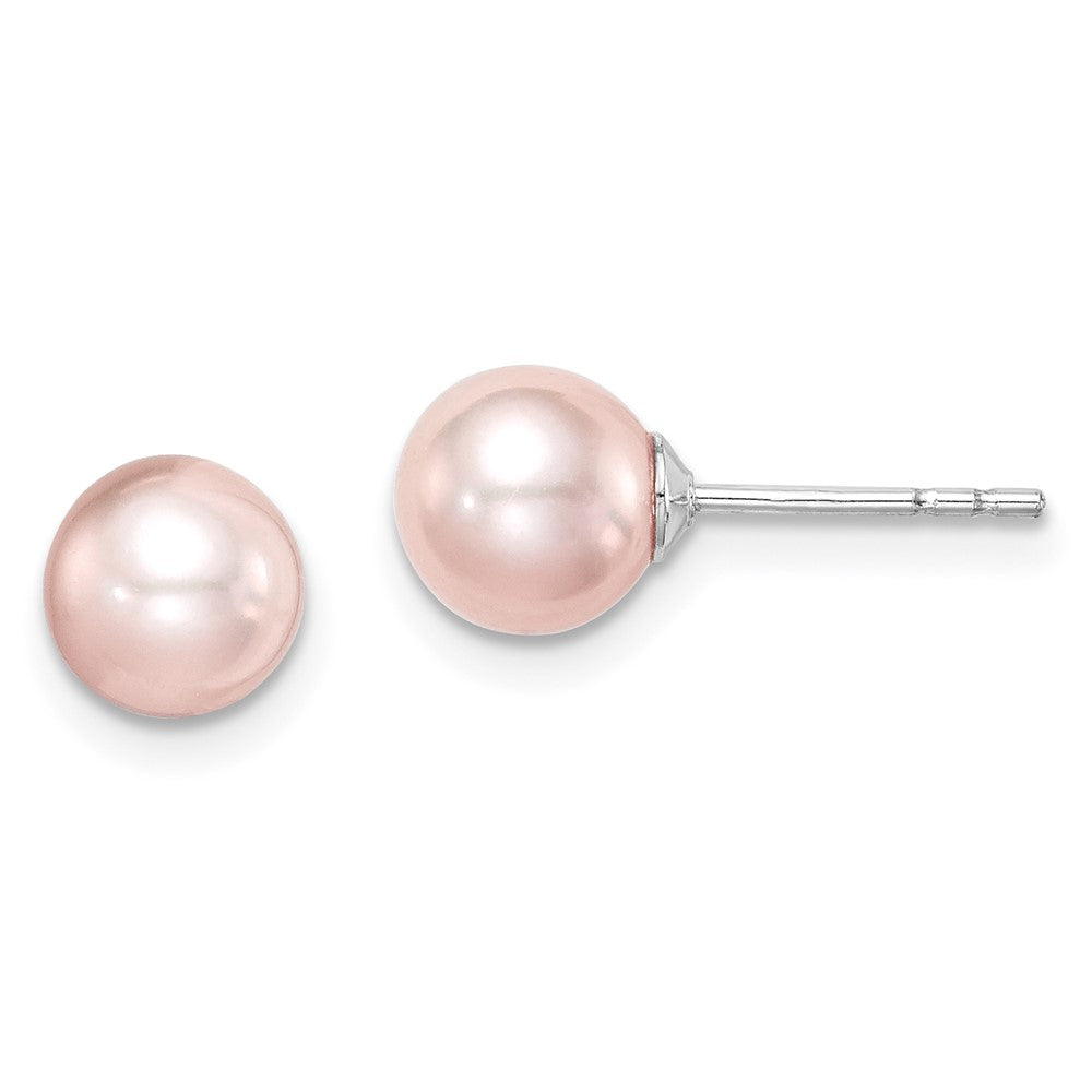 SS Madi K Rhod-plated 6-7mm Pink Round FWC Pearl Stud Earrings