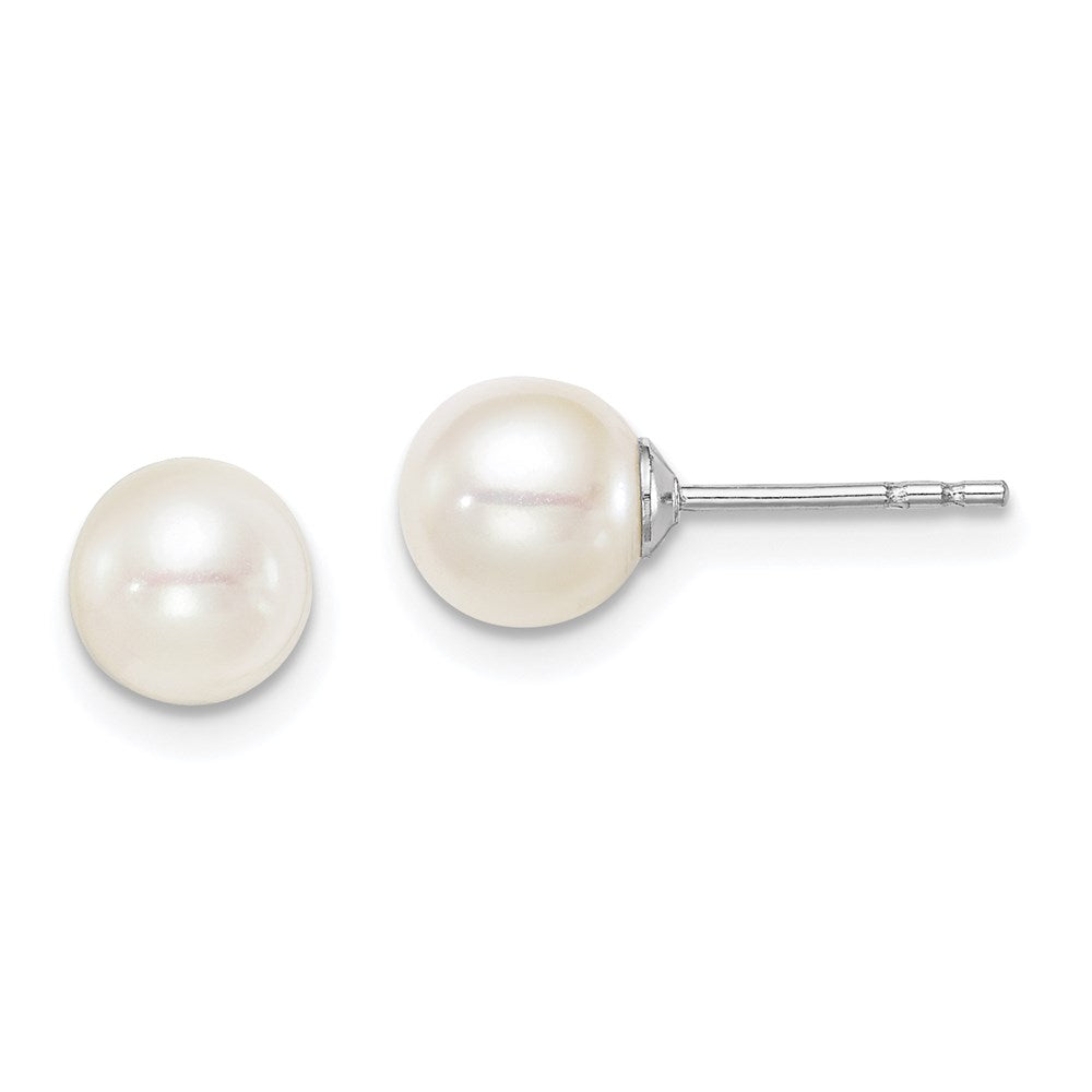 SS Madi K Rhod-plated 6-7mm White Round FWC Pearl Stud Earrings