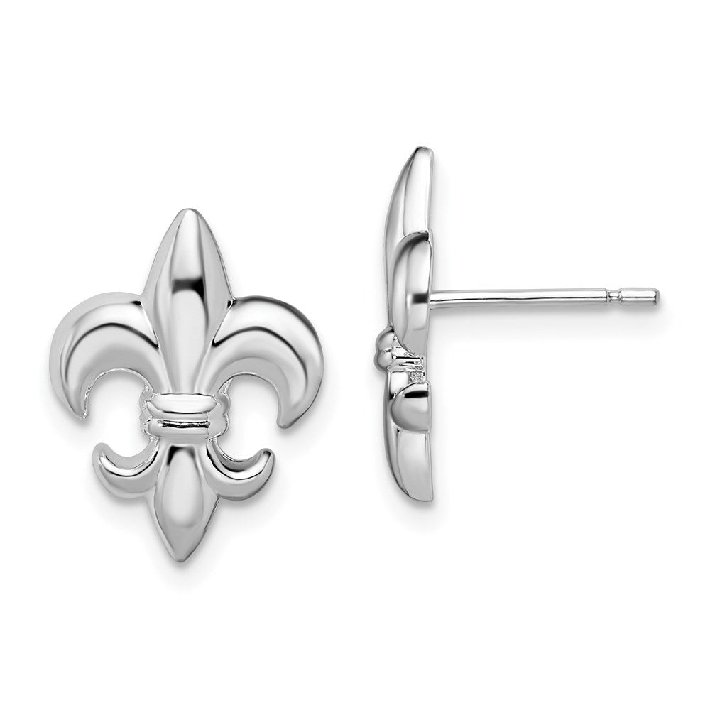 Sterling Silver Rhodium-plated Polished Small Fleur de Lis Post Earrings