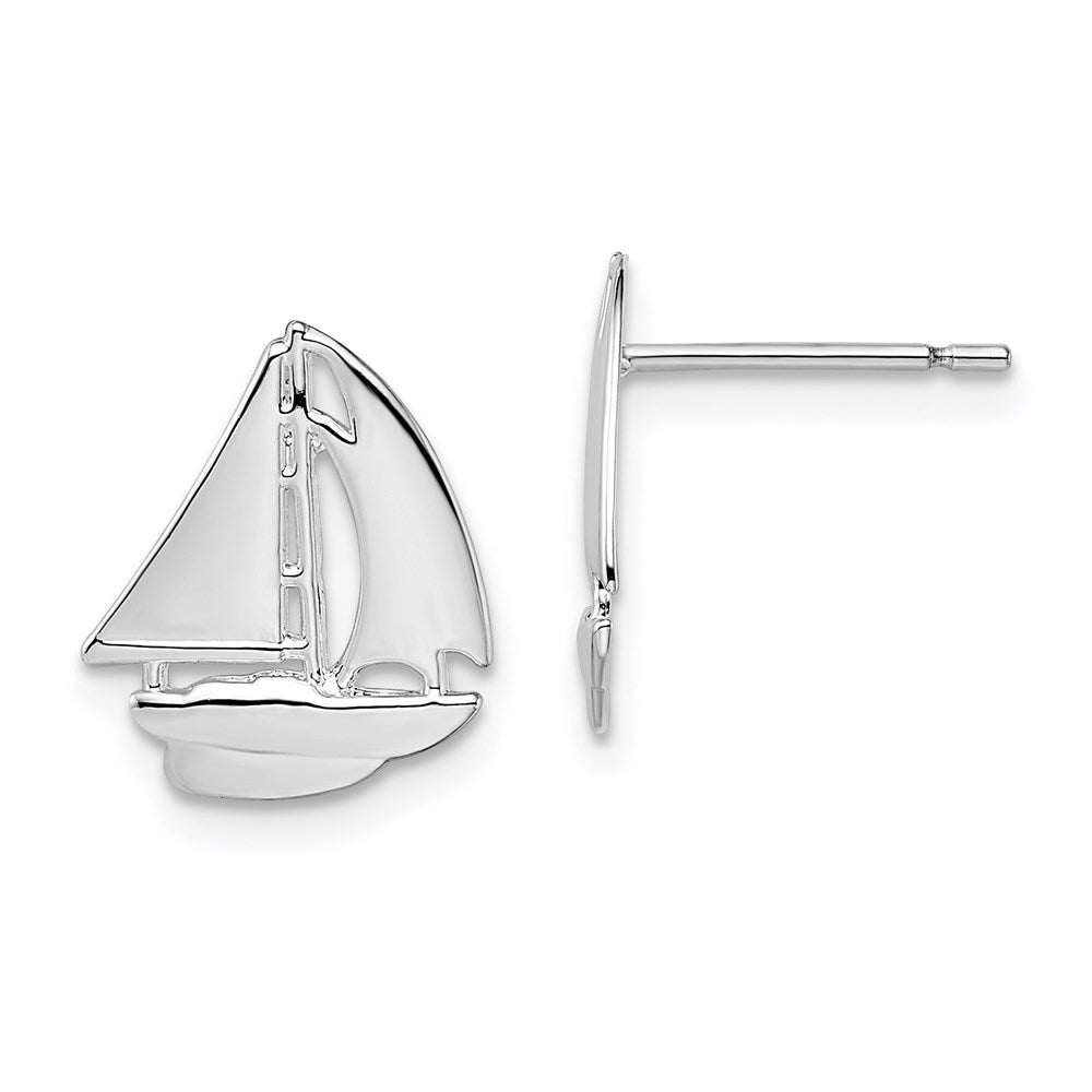Sterling Silver Rhodium-plated Polished Small Sailboat Post Earrings