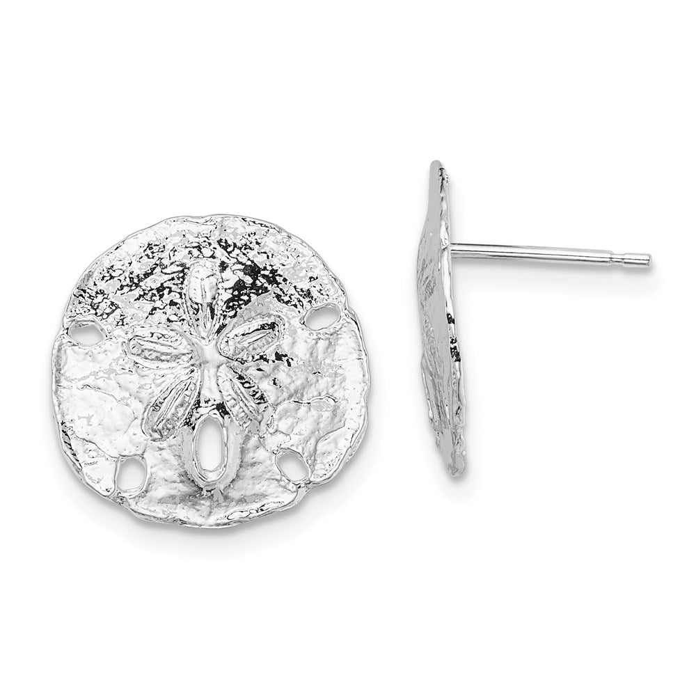 Sterling Silver Rhodium-plated Polished Sand Dollar Post Earrings