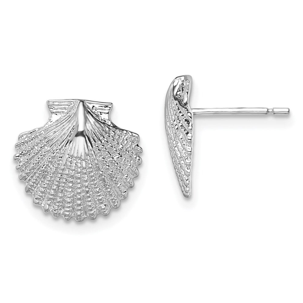 Sterling Silver Rhodium-plated Polished Scallop Shell Post Earrings
