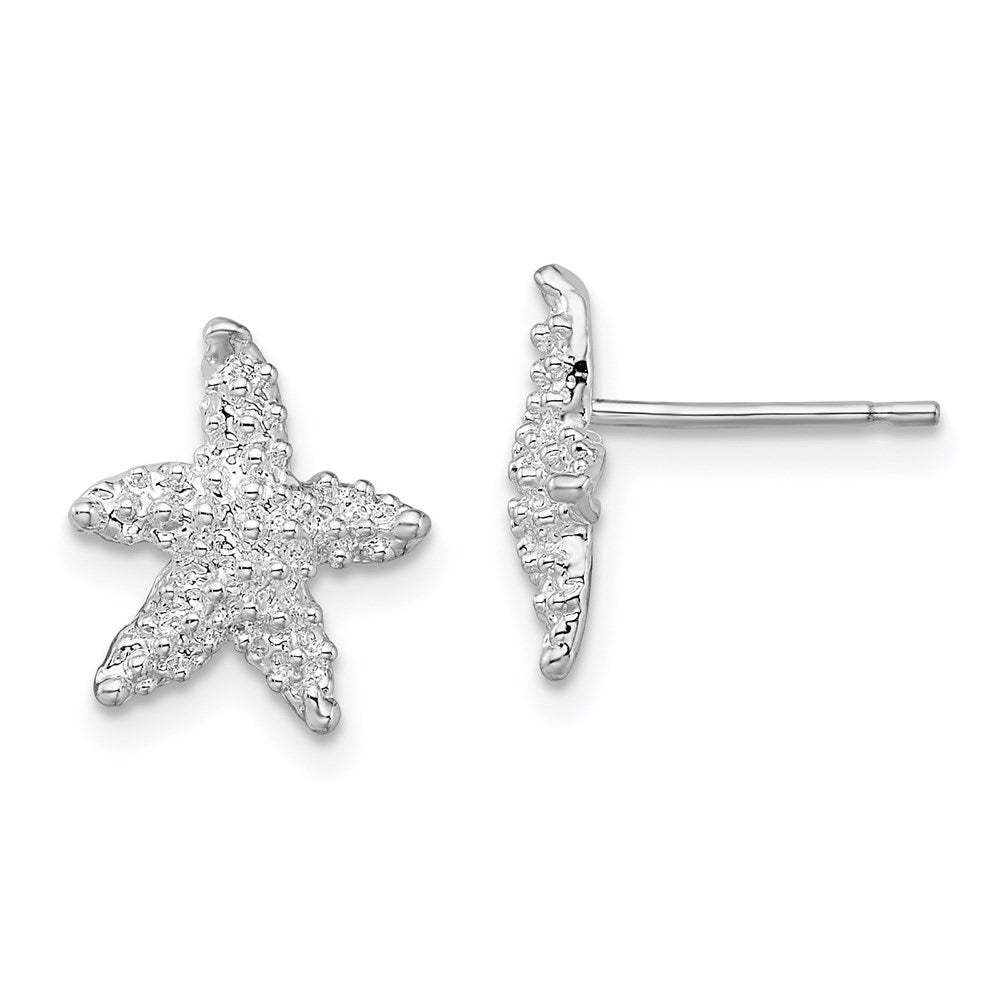 Sterling Silver Rhodium-plated Polished Starfish Post Earrings