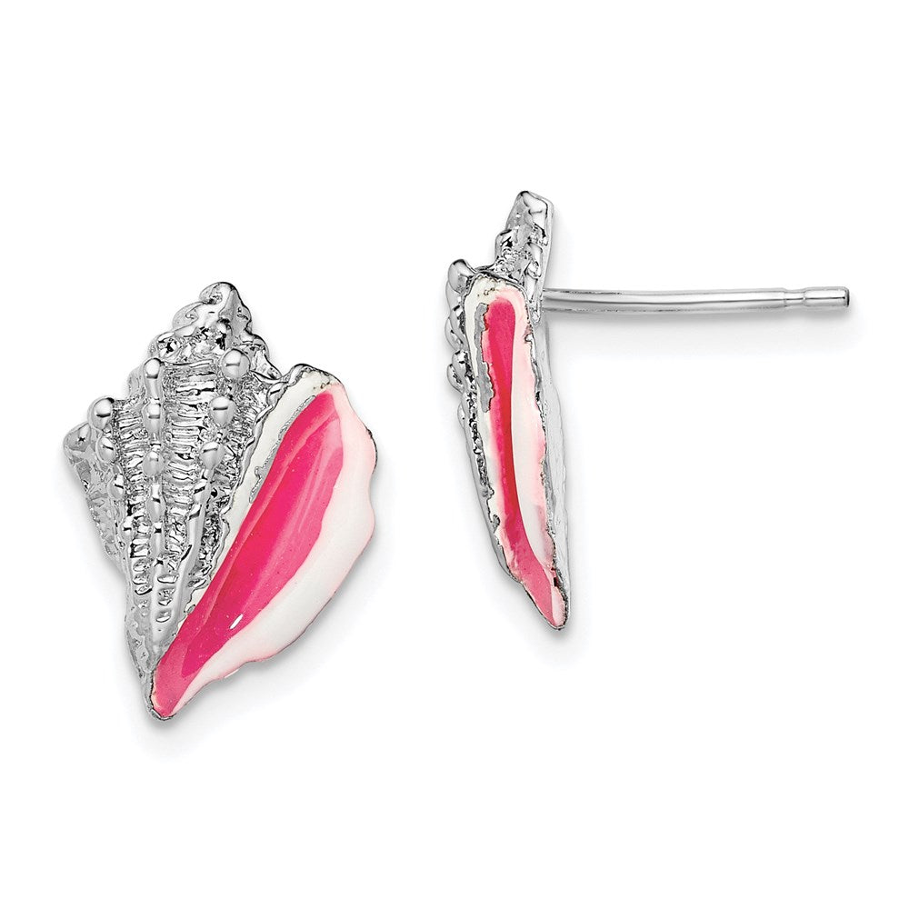 Sterling Silver Rhodium-plated Enameled Conch Shell Post Earrings