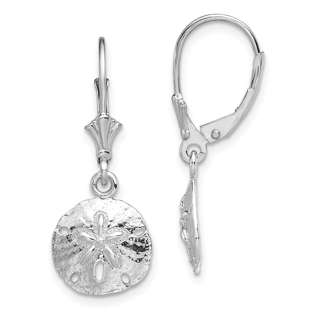 Sterling Silver Rhodium-plated Polished Sand Dollar Leverback Earrings
