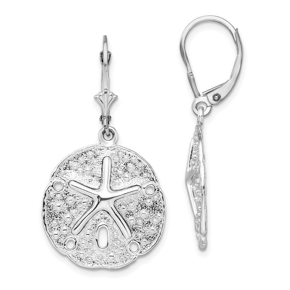 Sterling Silver Rhodium-plated Sand Dollar/Starfish Leverback Earrings