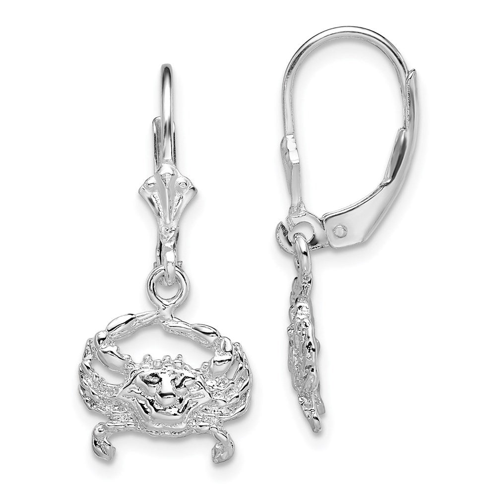 Sterling Silver Rhodium-plated Polished Blue Crab Leverback Earrings