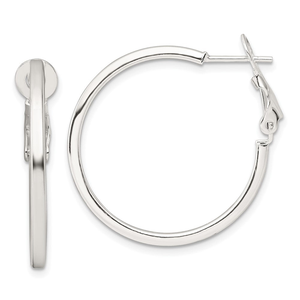 Sterling Silver 2mm Square Tube Omega Back Round Hoop Earrings