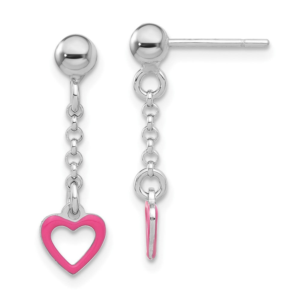 Sterling Silver Madi K Polished Pink Enameled Heart Post Dangle Earrings