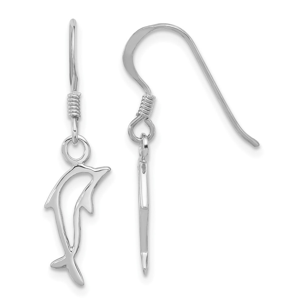 Sterling Silver Rh-plated Polished Dolphin Dangle Earrings