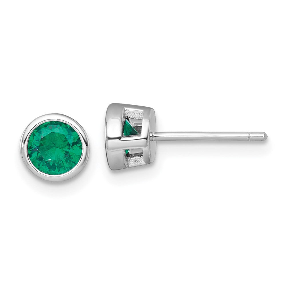 Sterling Silver RH-plated Polished Bezel Set 6.2mm Green CZ Stud Earrings