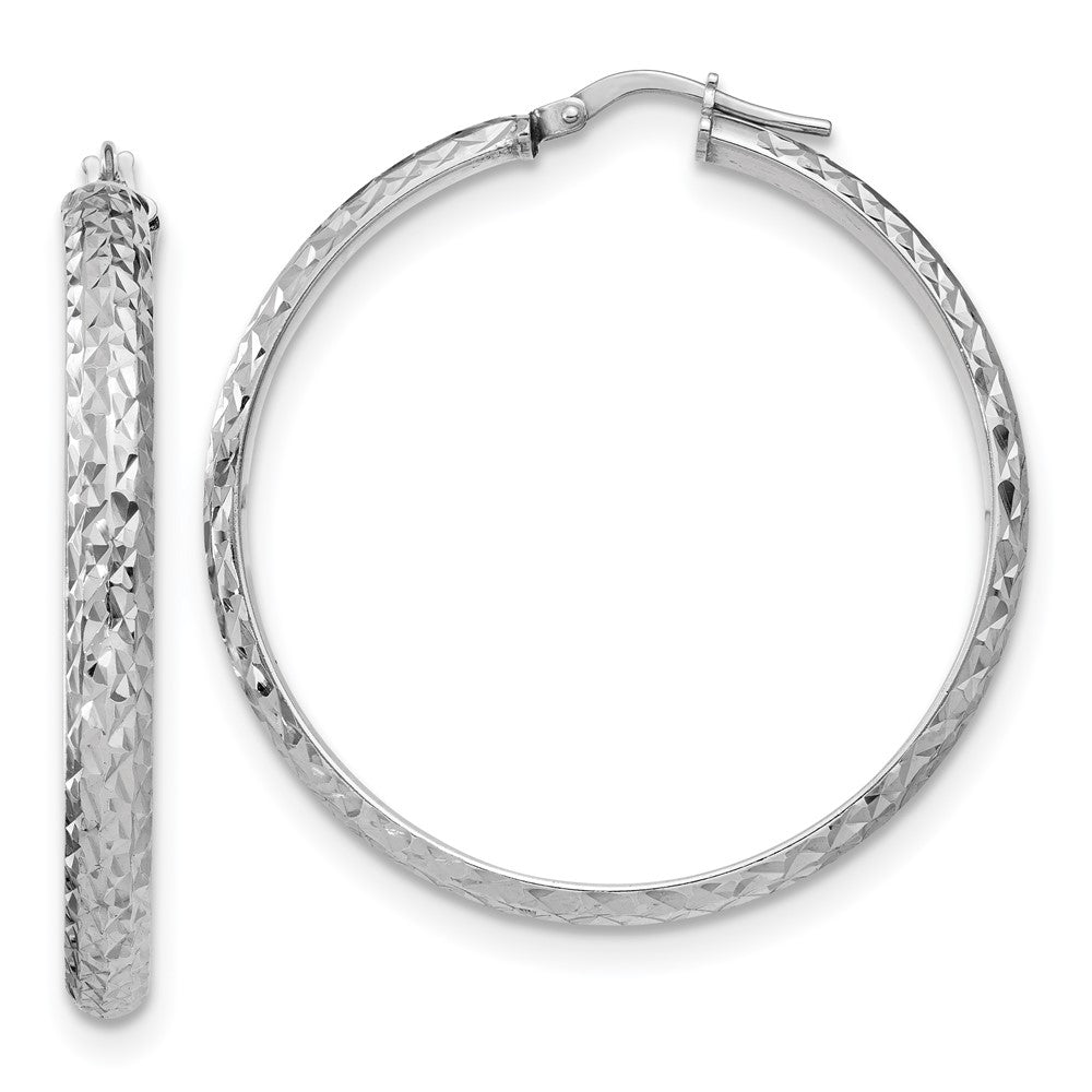 Sterling Silver RH-plated Polished and Diamond-cut Hoop Earrings