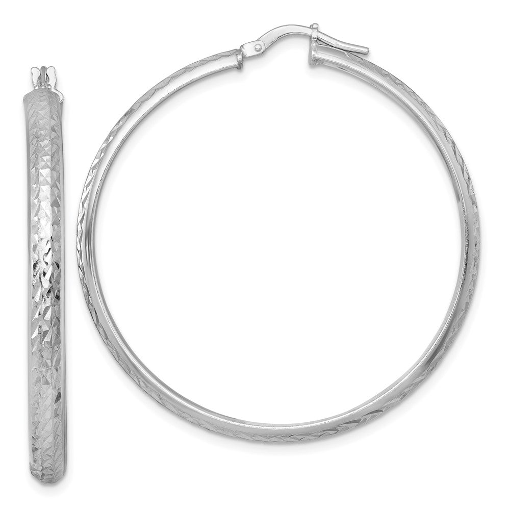Sterling Silver RH-plated Polished and Diamond-cut Hoop Earrings