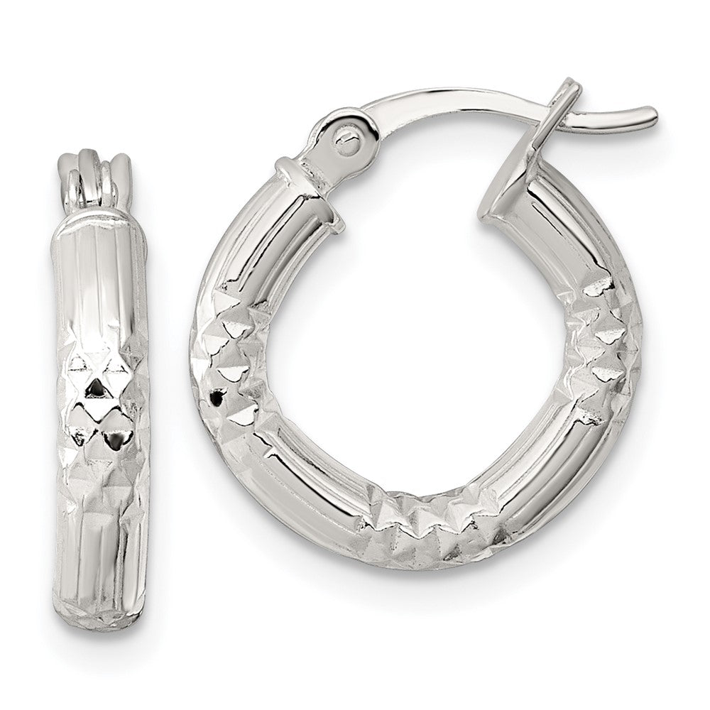 SS Polished D/C Textured 15x3.25mm Round Hoop Earrings