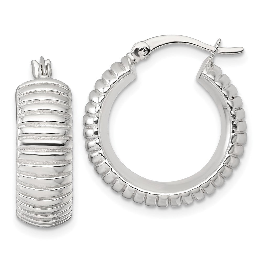 Sterling Silver Polished and Grooved 21x7mm Round Hoop Earrings