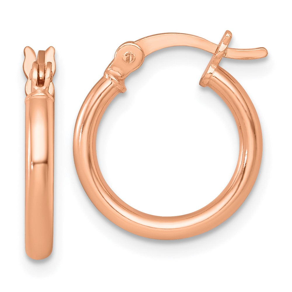 Sterling Silver Rose-tone Polished 2.0mm Round Hoop Earrings