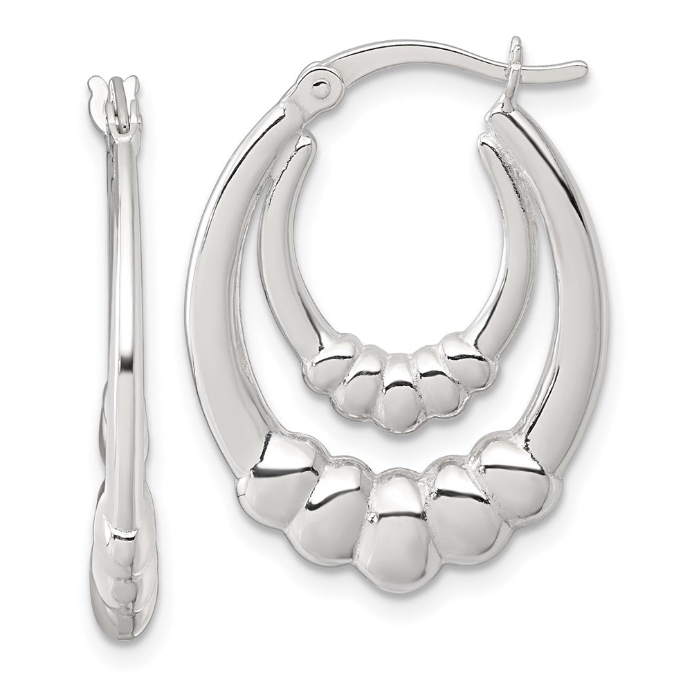 Sterling Silver Polished Scalloped Oval Hoop Earrings