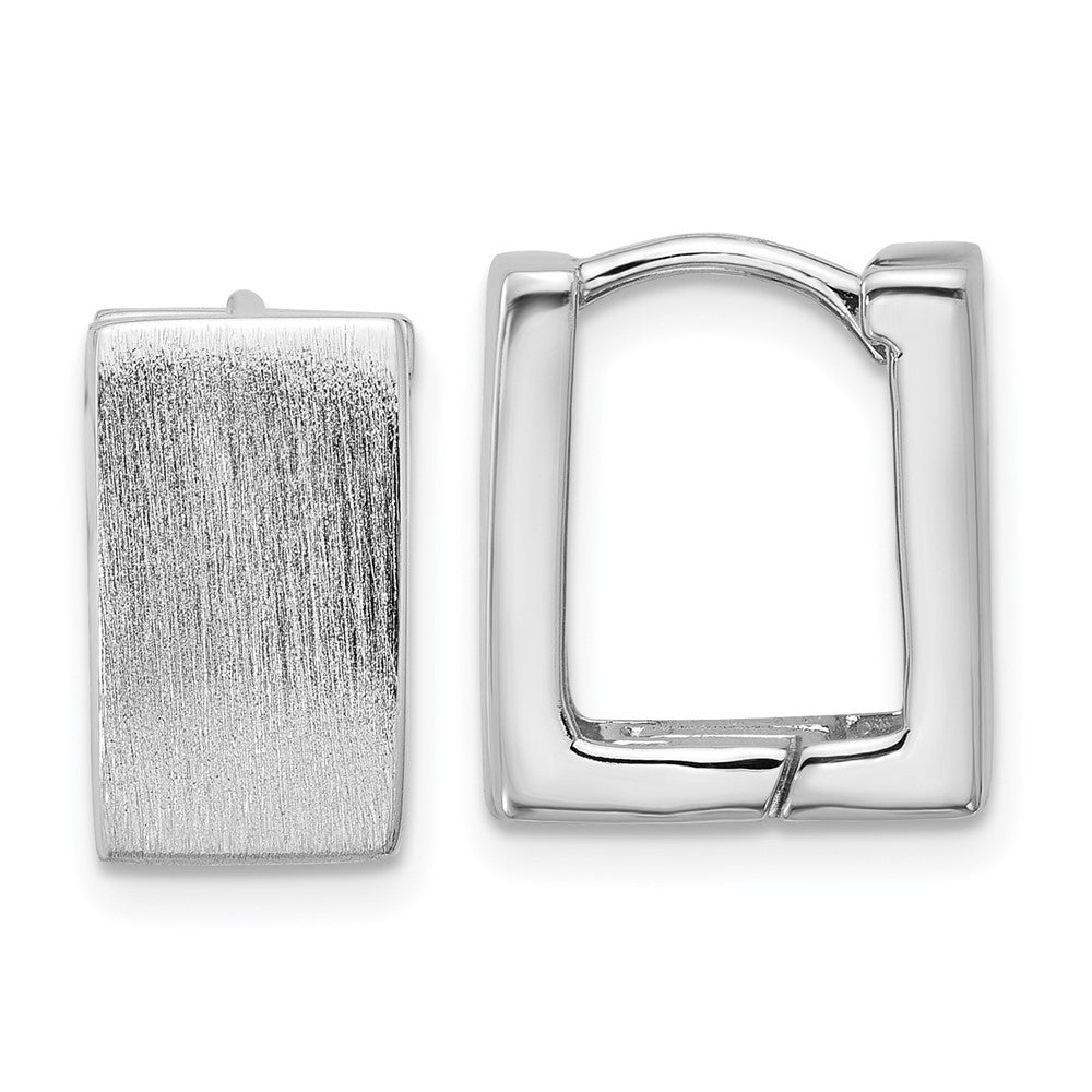 Sterling Silver Rhodium-plated Brushed Square Hinged Hoop Earrings