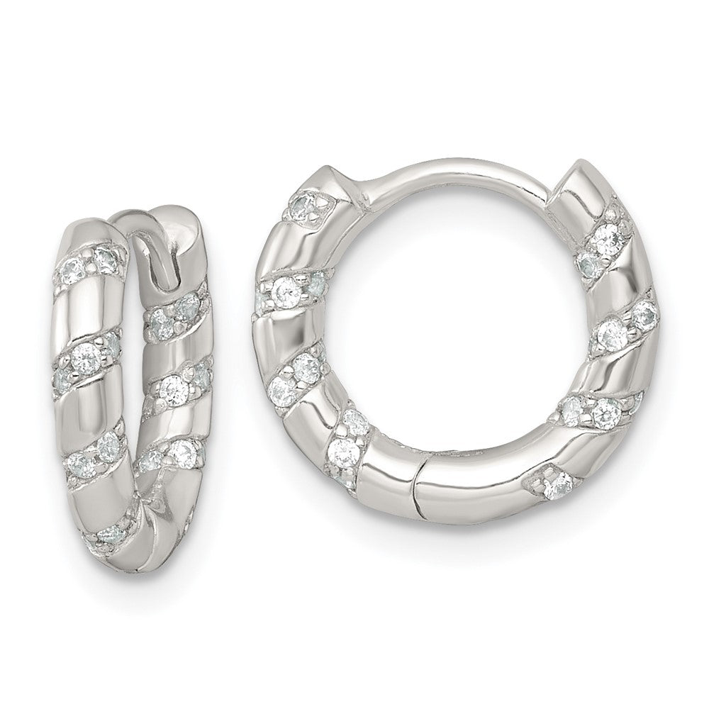 Sterling Silver Polished CZ Hinged Round Hoop Earrings