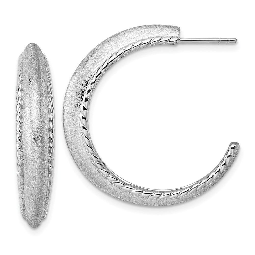 Sterling Silver RH-plated Polished and Scratch Finish Post Hoop Earrings