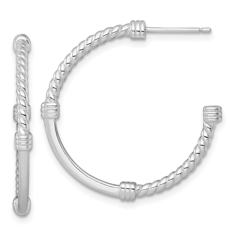 Sterling Silver RH-plated Polished and Twisted 30.0mm Post C-Hoop Earrings