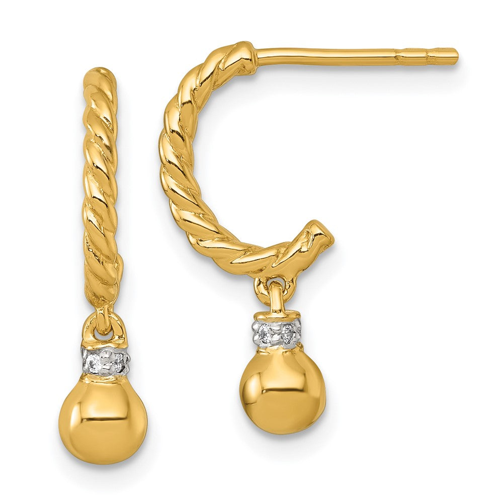 SS Gold-plated Polished and Twisted CZ Post J-Hoop Dangle Earrings