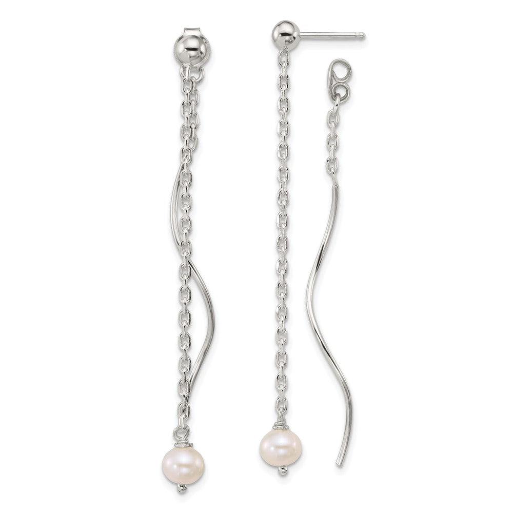 Sterling Silver Polished Fancy FWC Pearl Front/Back Post Dangle Earrings