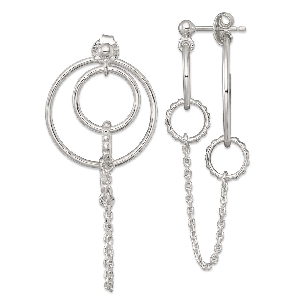 Sterling Silver Polished and Textured Multi Circle Post Dangle Earrings