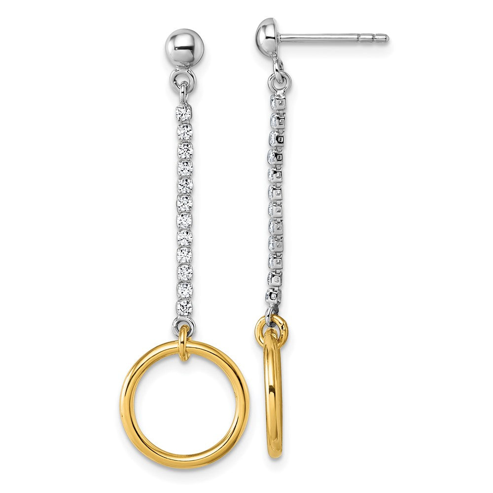 Sterling Silver Rhodium and Gold-plated CZ Circle Dangle Earrings